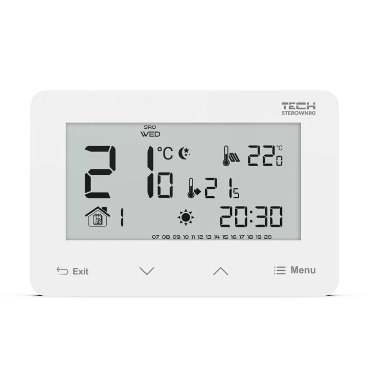 PRZEWODOWY ZASILANY 230V REGULATOR POKOJOWY DWUSTANOWY (PANEL PRZEDNI ZE SZKŁA) ST-293Z v3 BIAŁY