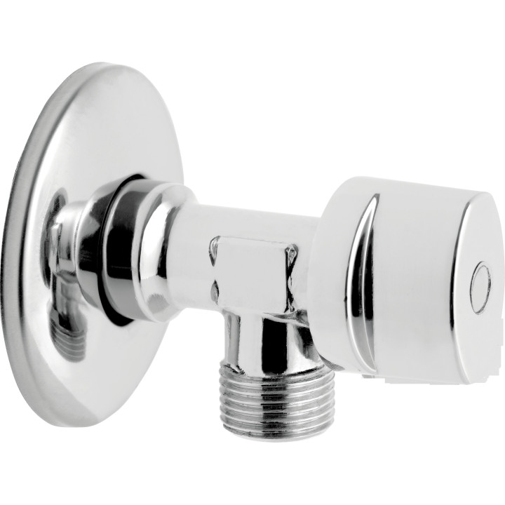 ZAWÓR KULOWY KĄTOWY Z METALOWYM UCHWYTEM, Z ROZETĄ 1-2" X 1-2"