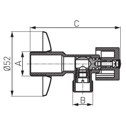 ZAWÓR KULOWY KĄTOWY Z UCHWYTEM METALOWYM, Z ROZETĄ 1-2" X 3-8"