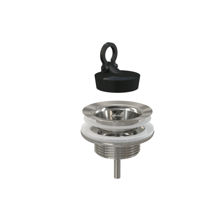 Odpływ do umywalki 5/4" stal nierdzewna z PVC korkiem, wysoka