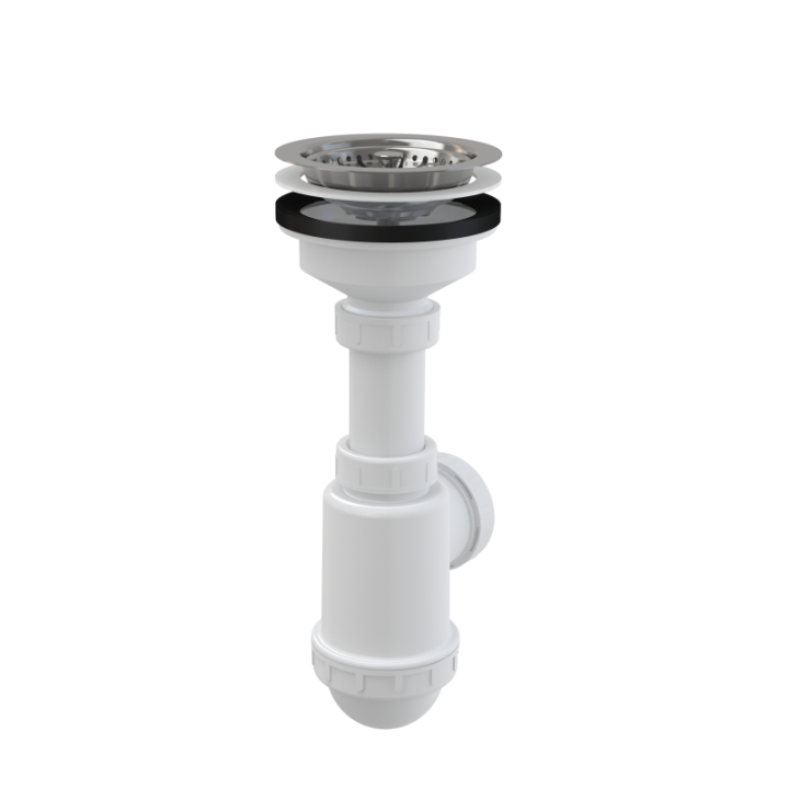 Syfon do zlewozmywaka z korkiem i kratką stal. nierdz., DN115