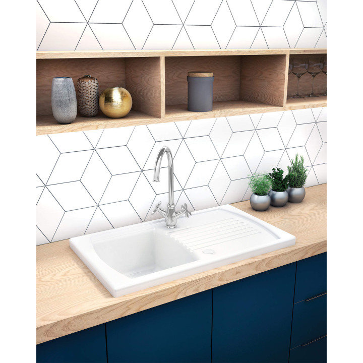Zlewozmywak ceramiczny 1-komorowy z ociekaczem biały stal ZCL