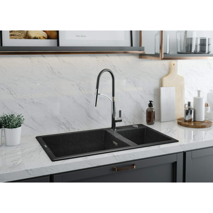 Zlewozmywak granitowy 2-komorowy alabaster stal ZQE A20B