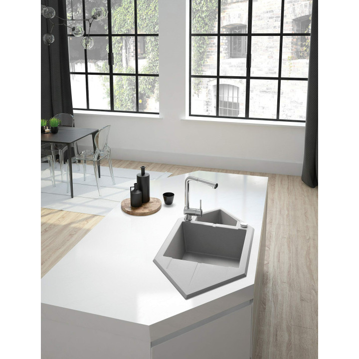 Zlewozmywak granitowy 1.5-komorowy z ociekaczem - Space-Saver szary metalik stal ZQP S653