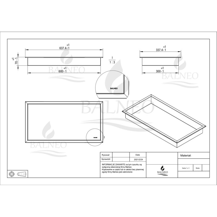 WALL-BOX ONE - Półka wnękowa INOX 60x30x7 cm – Balneo