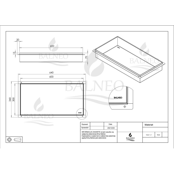WALL-BOX NO RIM - Półka wnękowa bezramkowa INOX 60x30x7 cm