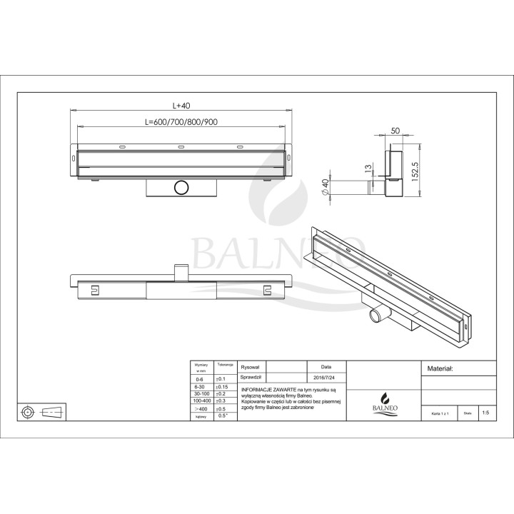 W-Drain 2w1 Odpływ liniowy ścienny 90 cm dwustronny chrom