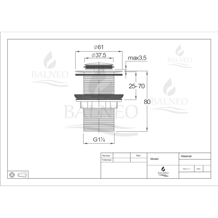 Korek umywalkowy mosiężny Klik Klak B bez przelewu Złoty – Balneo