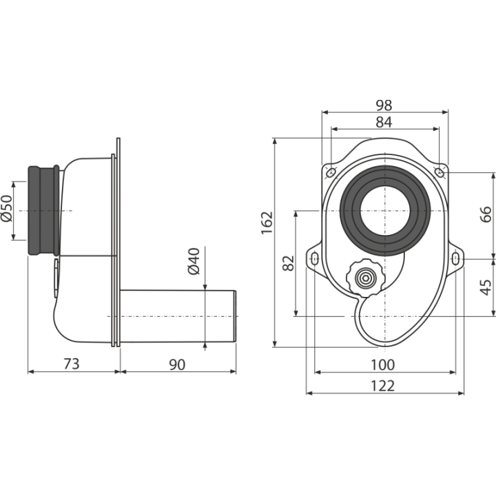 Syfon pisuarowy poziomy DN40 – Alcadrain