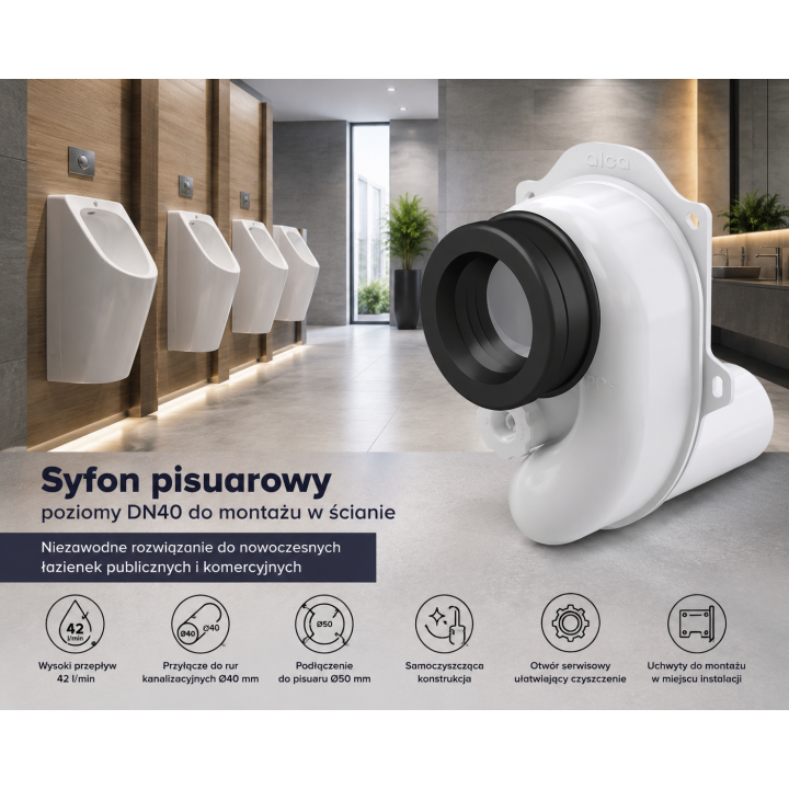 Syfon pisuarowy poziomy DN40 – Alcadrain