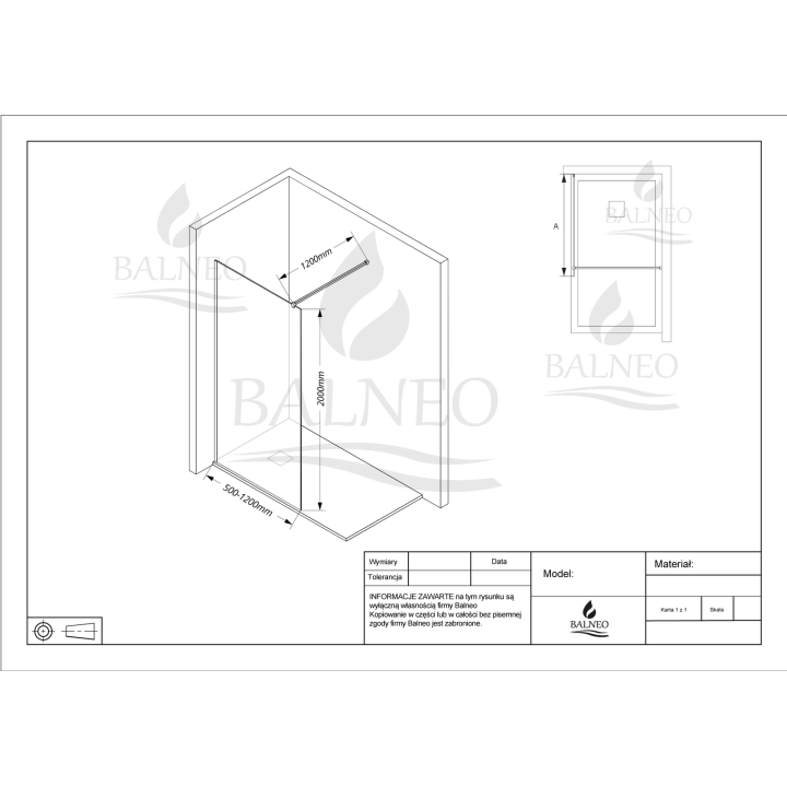 Ścianka prysznicowa Beira 90 x 200 cm transparentna 8 mm czarna