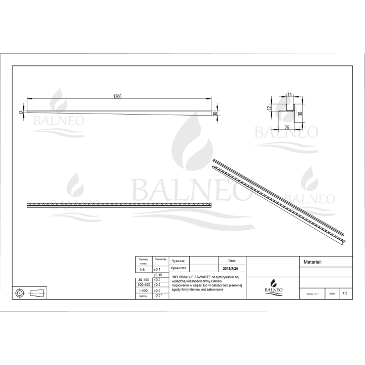 Listwa spadkowa do szkła lewa 120 cm czarna