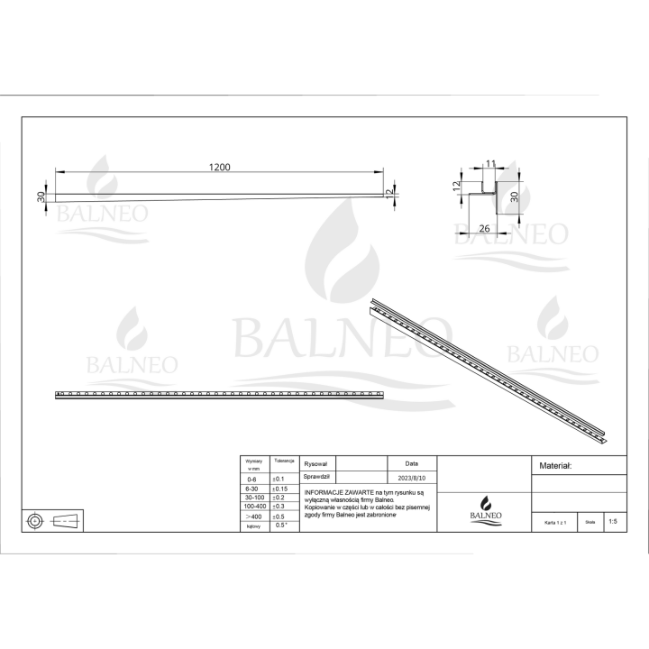 Listwa spadkowa do szkła prawa 120 cm czarna – Balneo
