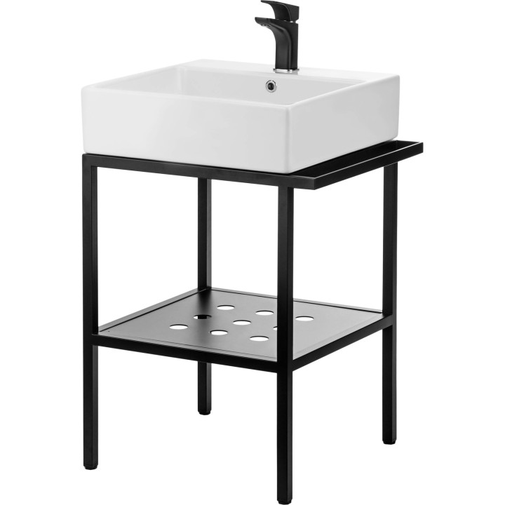 Konsola łazienkowa stojąca z umywalką - 66.5x50 cm nero biały