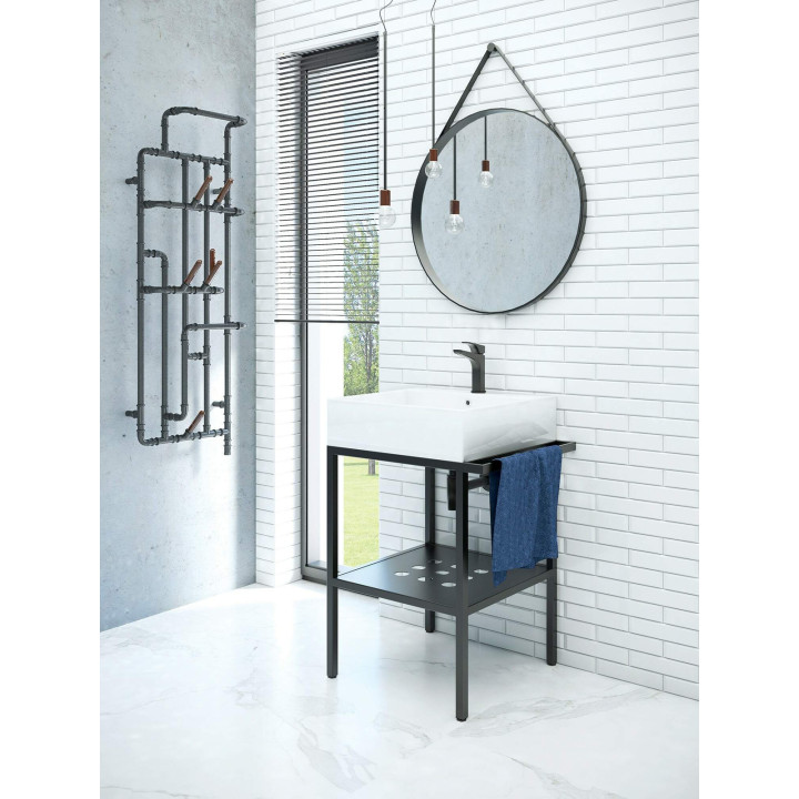 Konsola łazienkowa stojąca z umywalką - 66.5x50 cm nero biały