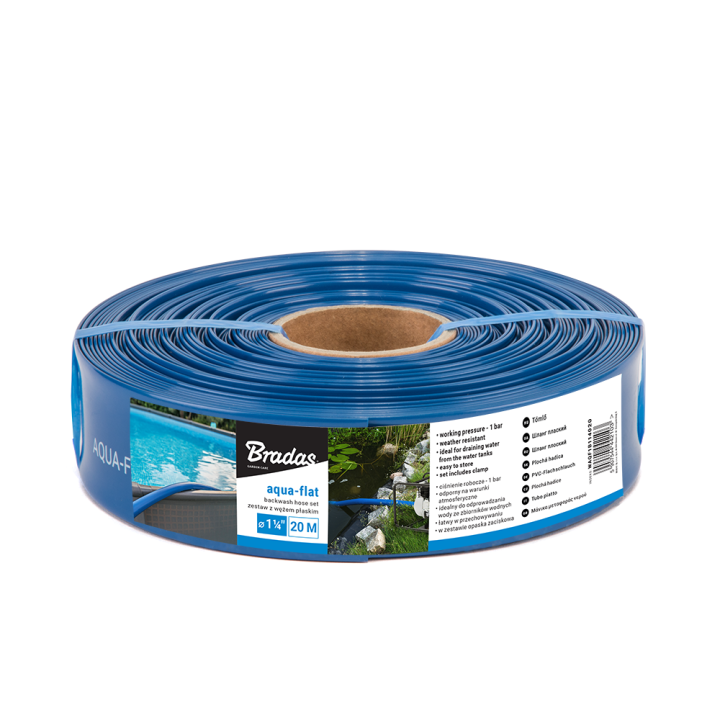 Wąż płaski AQUA - FLAT PE/EVA w zestawie z opaską W.P.1 - 1 1/4"