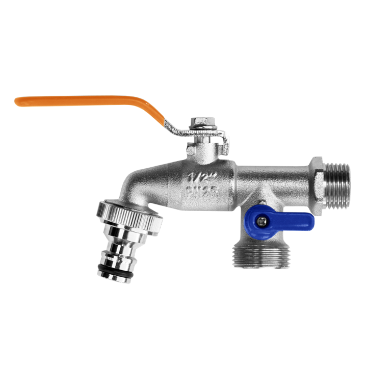 Kran kulowy GZ3/4", 2x wyjścia GZ 1" + nypel do szybkozłączki