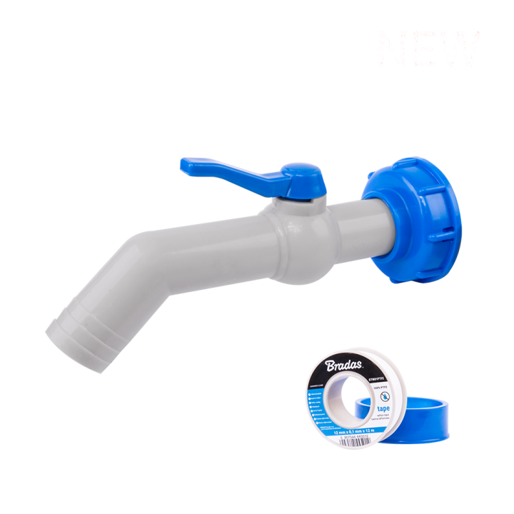 Zestaw - Kran PP 45° z przyłączem IBCS60x6 na wąż 32mm z taśmą