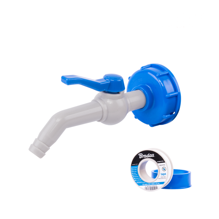 Zestaw - Kran PP 45° z przyłączem IBCS60x6 na wąż 19mm z taśmą