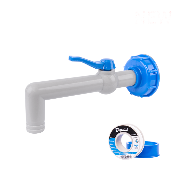 Zestaw - Kran PP 90° z przyłączem IBCS60x6 na wąż 25mm z taśmą