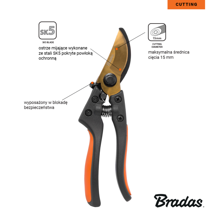 Sekator V-SERIES-P ostrze mijające, stal SK5, gold – Bradas