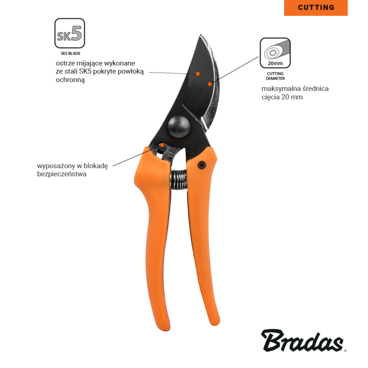 Sekator V-SERIES-D ostrze mijające, stal SK5 – Bradas
