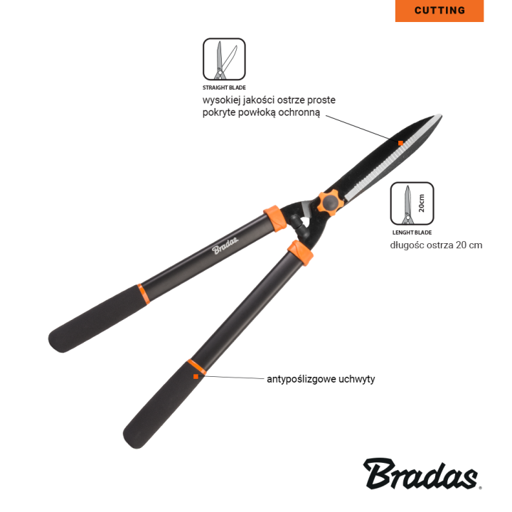 Sekator do żywopłotu V-SERIES-D, ostrze proste – Bradas