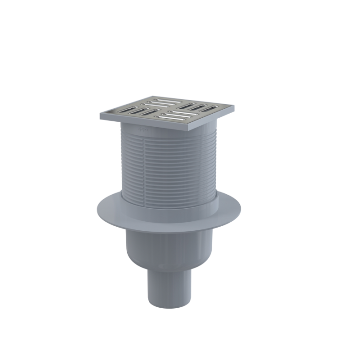 Kratka ściekowa 105×105/50 mm, odpływ pionowy, kratka nierdzewna, kombinowany syfon SMART