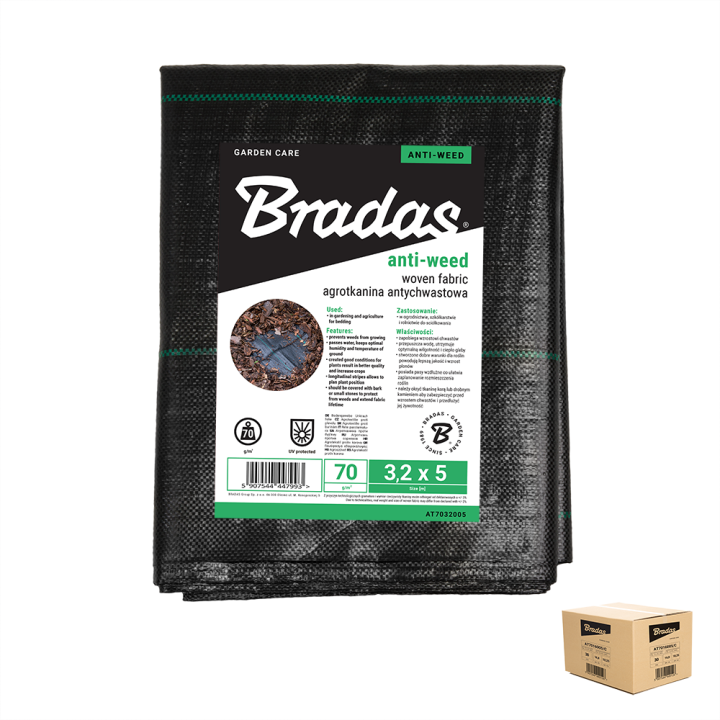Agrotkanina antychwastowa PP, czarna UV, 70g, 0,6 x 15m – Bradas