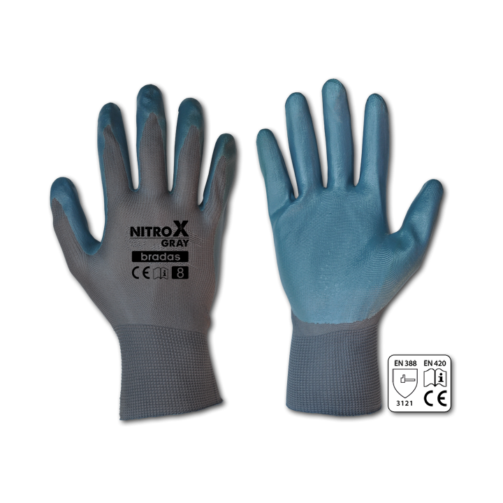 Rękawice ochronne NITROX GRAY nitryl, rozmiar 9 – Bradas
