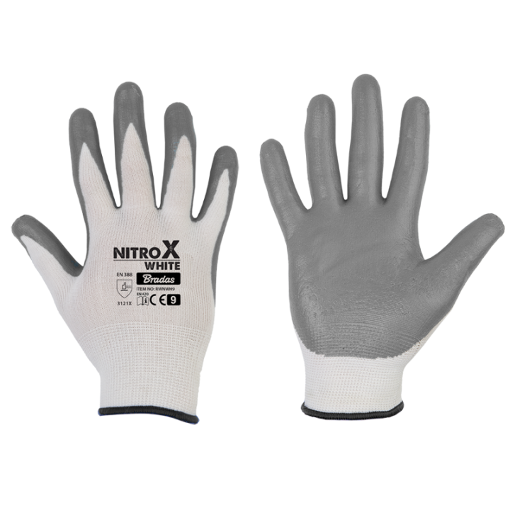 Rękawice ochronne NITROX WHITE nitryl, rozmiar 8 – Bradas