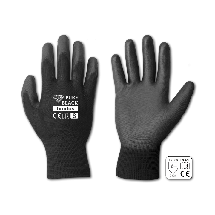 Rękawice ochronne PURE BLACK poliuretan, rozmiar 9, LUZ – Bradas