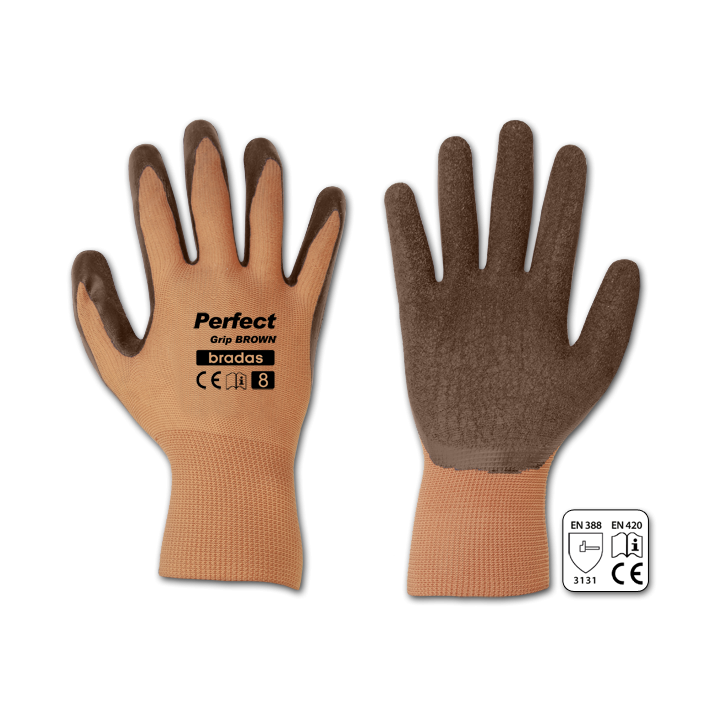 Rękawice ochronne PERFECT GRIP BROWN lateks, rozmiar 10