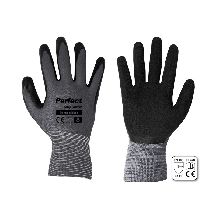 Rękawice ochronne PERFECT GRIP GRAY lateks, rozmiar 8 – Bradas