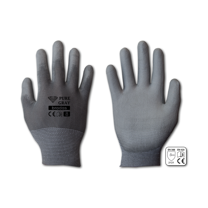 Rękawice ochronne PURE GRAY poliuretan, rozmiar 10 – Bradas