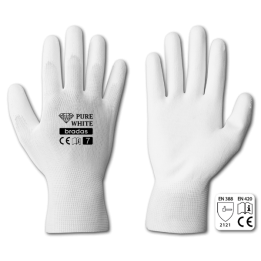 Rękawice ochronne PURE WHITE poliuretan, rozmiar 7 – Bradas