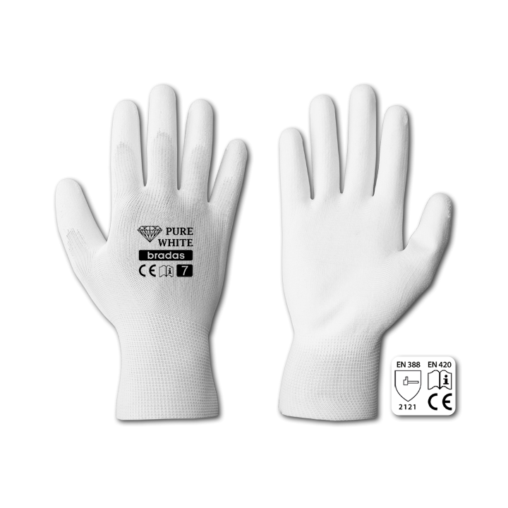 Rękawice ochronne PURE WHITE poliuretan, rozmiar 9, LUZ – Bradas