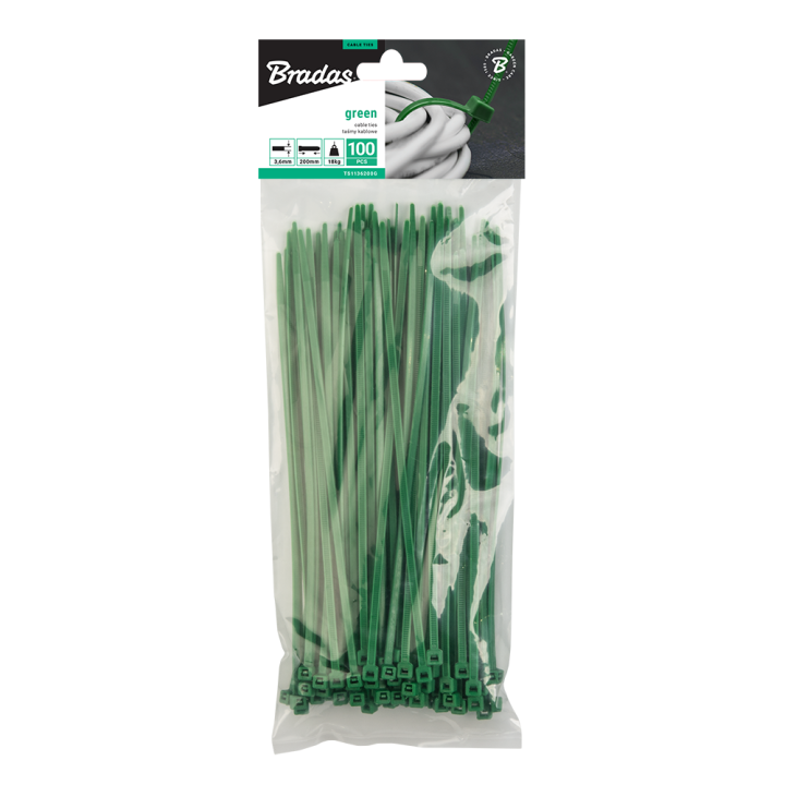 Taśma kablowa 4,8 x 400mm GREEN 100szt. – Bradas