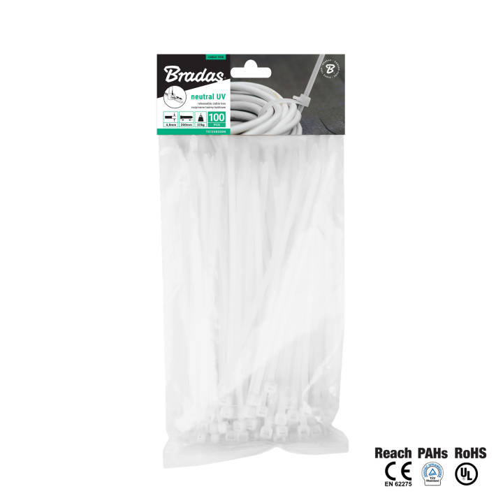 Taśma kablowa rozpinana 4,8 x 380mm NEUTRAL – Bradas