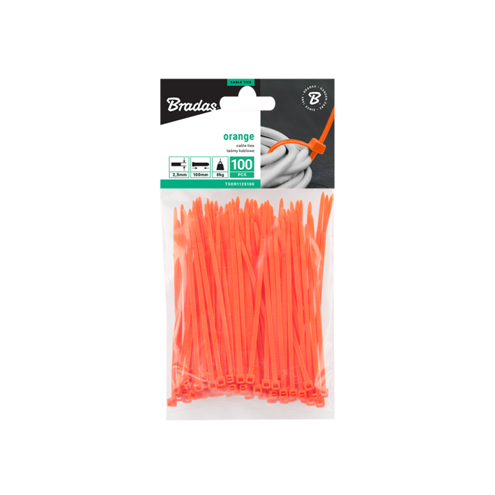 Taśma kablowa 2,5 x 200mm ORANGE 100 szt. – Bradas