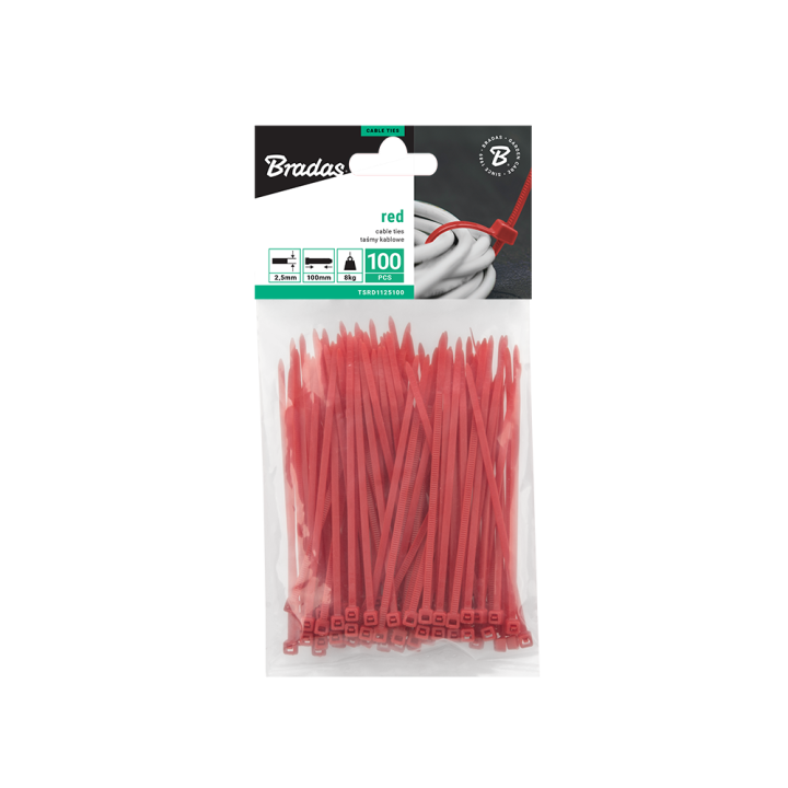 Taśma kablowa 2,5 x 100mm RED 100 szt. – Bradas