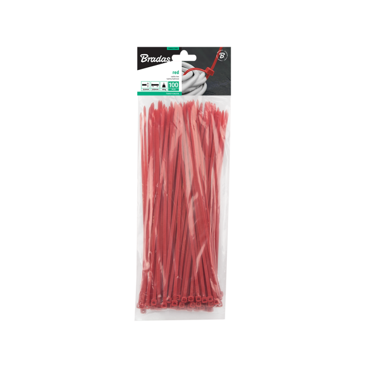 Taśma kablowa 3,6 x 300mm RED 100 szt. – Bradas