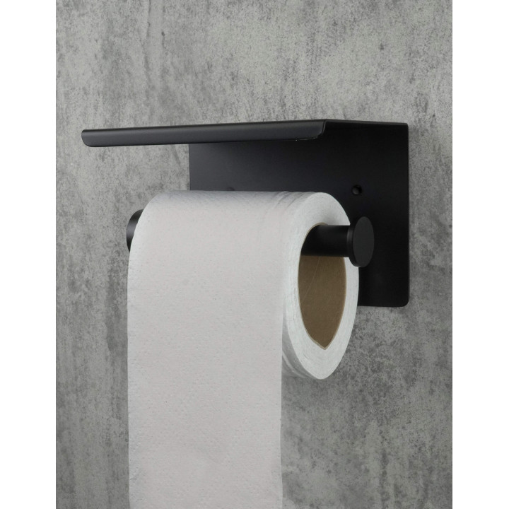 Uchwyt na papier toaletowy ścienny - z półką nero ADR N221