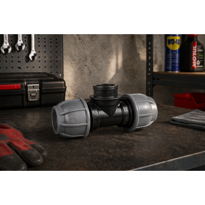 Trójnik do rur PE 25 mm GW 1/2" PN10 system nawadniania – Bradas