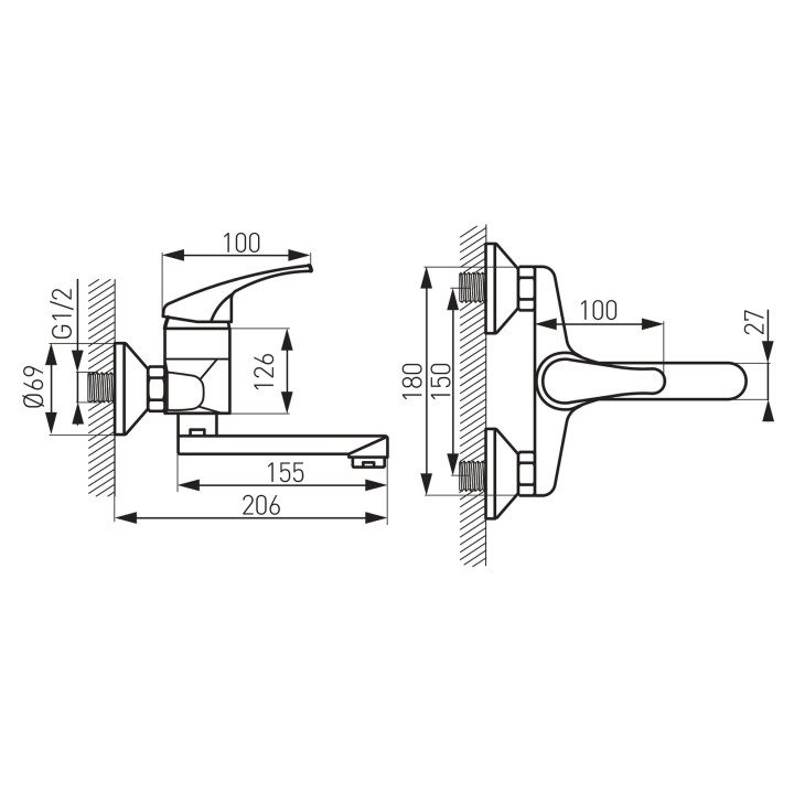 BASIC BATERIA UMYWALKOWA ŚCIENNA, CHROM