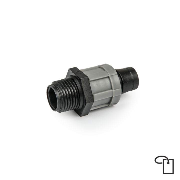 Łącznik do taśmy kroplującej, gwint zewnętrzny 1/2" - metka
