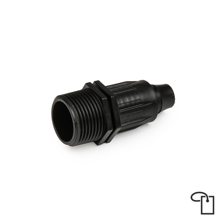 QJ Łącznik do rur kroplujących PE 16mm, gwint zewnętrzny 1/2"