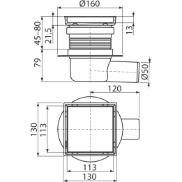 Kratka ściekowa 130×130 mm odpływ boczny, dwustronna kratka