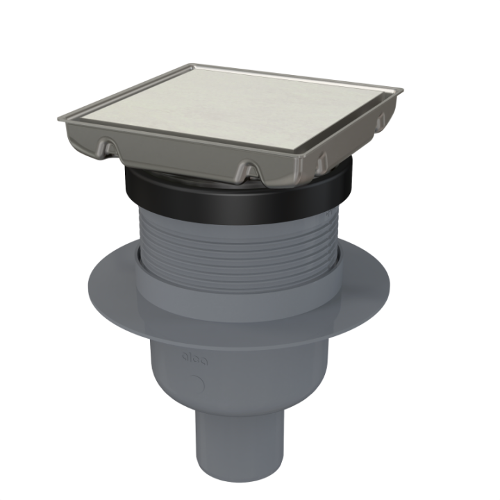 Kratka ściekowa 130×130 mm odpływ pionowy, dwustronna kratka nierdzewna, syfon mokry