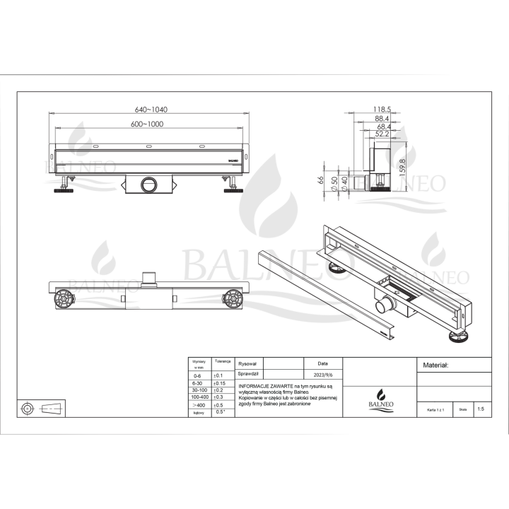 W-Drain NEXT 2w1 Odpływ liniowy ścienny 60 cm dwustronny chrom